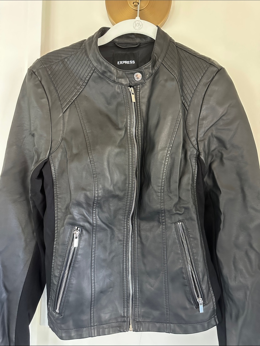 Express Black Vegan Leather Zip-Up Moto Jacket size M - new with tags